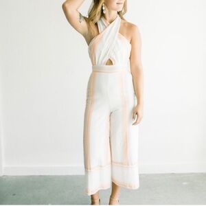 AMANDA UPRICHARD Christie Striped Pastel Metallic Accent Cut Out Jumpsuit SZ 6